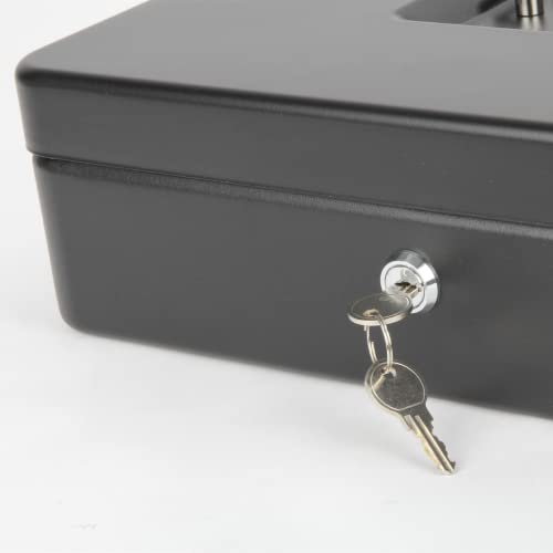 Sgorlds Cash Box Key Lock On Side, Cash Box With Money Tray & Key Lock 4 Bill 5 Coin Slots,Large Safe Lock Box With Key,Metal Money Saving Organizer For Security 11.8L X 9.5W X 3.5H Inches, Black #TOP6
