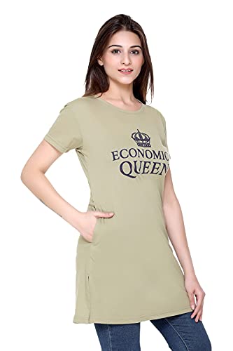 Image of Plush Women's Long Printed Cotton Round Neck Half Sleeve T-Shirt /Tshirts (DPL-PT-001)