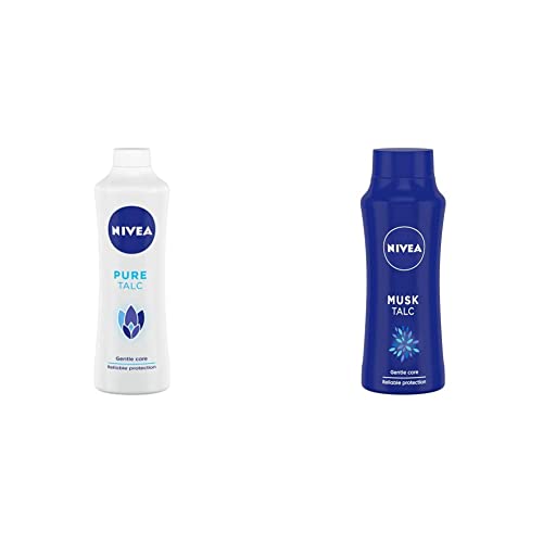 Image of NIVEA Pure Talc, Gentle Care Talcum Powder, 400g And NIVEA Talc, Musk Talcum Powder, 100g
