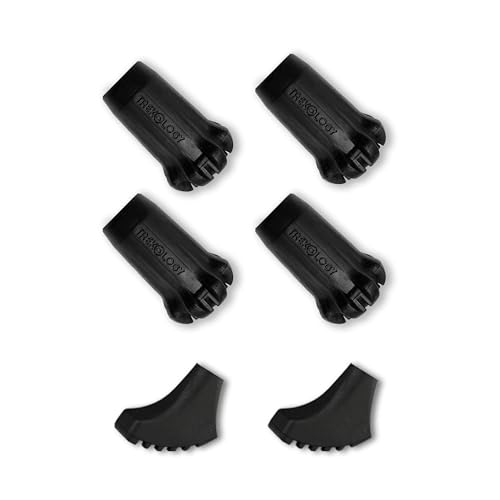Trekology Trekking Pole Accessory Set – 4 Rubber Tips & 2 Rubber Feet for Concrete & Flat Roads – Durable Replacement Tips for Hiking Poles, Walking Sticks & Trekking Poles – Essential Outdoor Gear