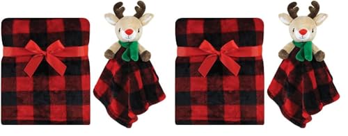 Image of Hudson Baby Unisex Baby Plush Blanket with Security Blanket, Rudolph, One Size (Pack of 2)