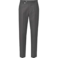 AR Paris Fashions® Senior Boys School Trousers, Plain Flat Front Slim Leg Pants with Side Pockets, Adjustable Waist Teflon Coated Formal Uniform Trouser (Grey, 32W/34L)