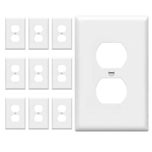 Image of ENERLITES Mid-Size Duplex Receptacle Outlet Wall Plate, Electrical Outlet Covers Plates, Midway Size 1-Gang 4.88 inch x 3.11 inch, Polycarbonate Thermoplastic, UL Listed, 8821M-W-10PCS, White (10 Pack)