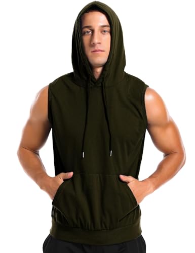 Babioboa Men's Workout Hooded Tank Tops Sleeveless Gym Hoodies Bodybuilding Muscle Cut Off T-Shirts
