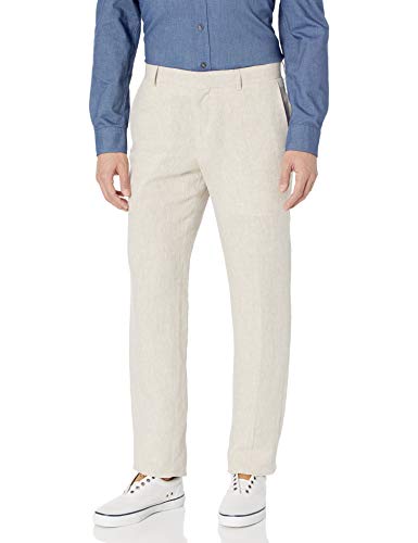 Palm Beach Men's Oxford Linen Plain Front Dress Pants, Natural, 42W Regular