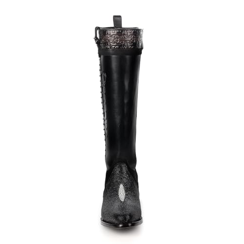 CUADRA Women’s High Boot in Stingray and Bovine Leather with Metallic Accents Black 4X01MA4