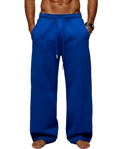 Image of Men's Baggy Sweatpants Wide Leg Fleece Lounge Joggers with Deep Pockets | Soft 65% poly 35% cotton stretch blend, outer drawstring, open bottom, relaxed fit for gym, travel, errands and daily wear