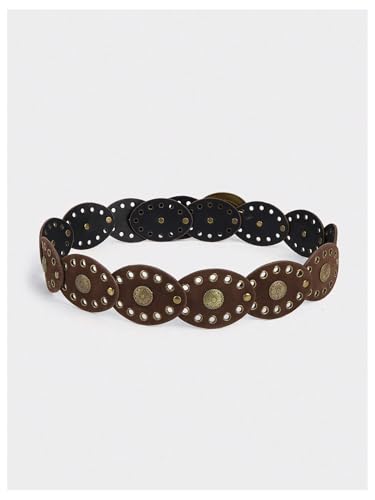 Image of RoseSeek Women's Cowgirl Boho Western Oval Waist Belt Hollow Out Studded Retro Belts Fashion Accessory