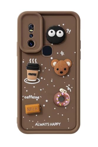 Image of Bintage Cute Fun Ball | Taddy Cartoon 3D Smiley Coffee Cup | Milk Donut | Full Protection Rubber Back Cover Compatible for Vivo 1819 / Vivo V15 - Brown