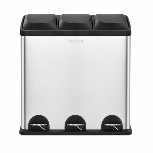 Image of Step N' Sort 60L 3-Compartment Kitchen Recycling Bin - Stainless Steel Trash & Recycling Can with Hands-Free Step Pedals (3 x 20L)
