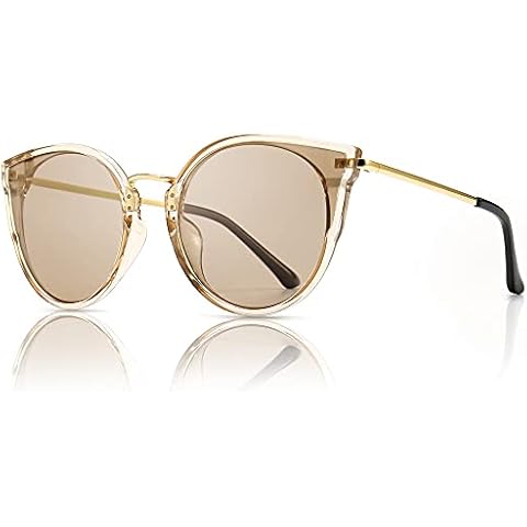 SUNGAIT Women’s Oversized Cat Eye Polarized Sunglasses Vintage UV Protection Sunglasses -SGT969 (Transparent Brown Frame/Light-brown Lens) Cover