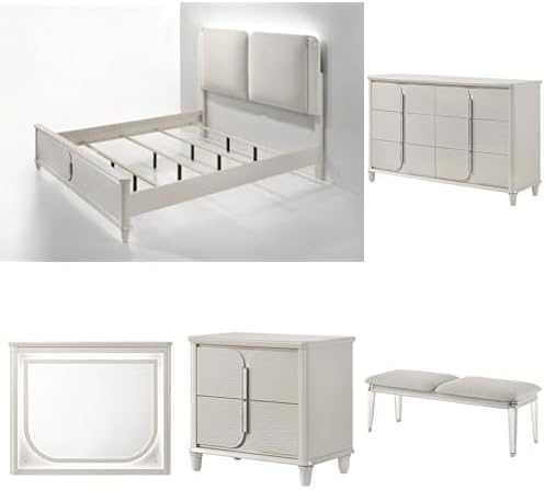 Acme Laveda Queen Bedroom Set, Light Gray Boucle & Pearl White Finish