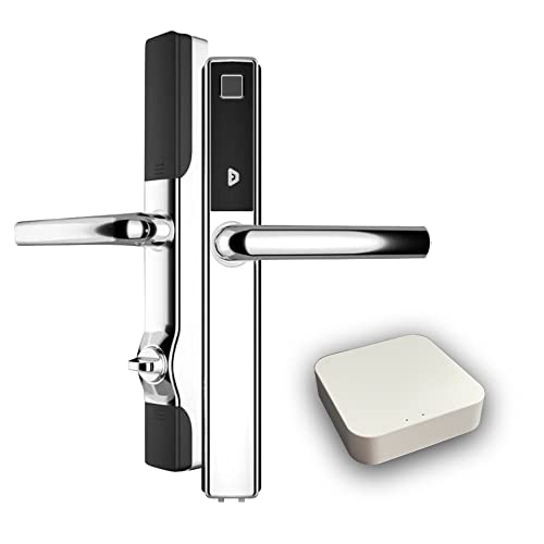Blusafe Origin Smart Keyless Door Handle for Home Security, App Control, Key Card, Remote Lock/Unlock (Chrome + Bridge)