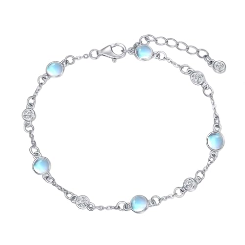 Image of HPQQ Anklet Bracelet for Women 925 Sterling Silver Natural Stone Chain Ankle Bracelet Beach Summer Fine Jewelry Birthday Mothers Day Gifts for Women Her Mom