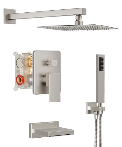 HoliSpa Shower System with Tub Spout, All Metal Tub Shower Faucet Set with 10' Rain Shower Head and...