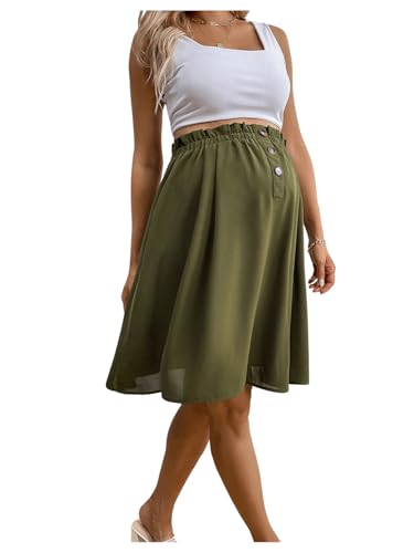 Beaudrm Women'S Maternity High Waist Skirt Elastic Waist Flared Hem Solid Color Short Skirt Army Green Medium cover