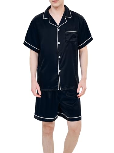 Satin Silky Men's Pajama Sets Short Sleeve Classic Sleepwear with Pockets Plus Size Lounge Set Pj Set Loungewear3