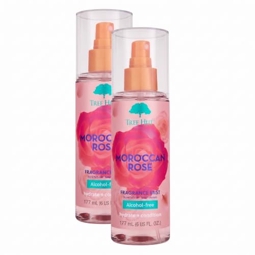 Tree Hut Moroccan Rose Fragrance Mist, Refreshing Body Spray &amp; Body Mist with Essential Oils, Light Sheer Floral Scent for Women, Perfect for Everyday Wear &amp; Scent Layering, 6 fl oz (Pack of 2)