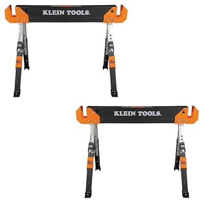 Klein Tools 80178 Caballo de Sierra Plegable, Altura Ajustable de 26 a 32 Pulgadas, Brazos de Soporte de 2 x 4, Mesa de Trabajo Resistente, Paquete de 2