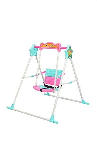 Image of Swing for Kids, Childrens, Babies 1-7 Years | Indoor & Outdoor | Multicolour, Alloy Steel, Single Seater with Safety Buckle (SkyBlue & S.Pink)