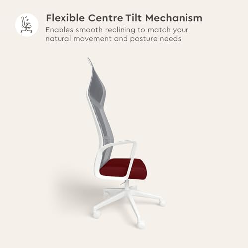 Image of Interio by Godrej Vurv Chair Mesh High Back Ergonomic Work from Home /Revolving Study Chair, 1 Year Warranty, Height Adjustable | Heavy Duty Polypropylene Base | DIY Installation (Red)