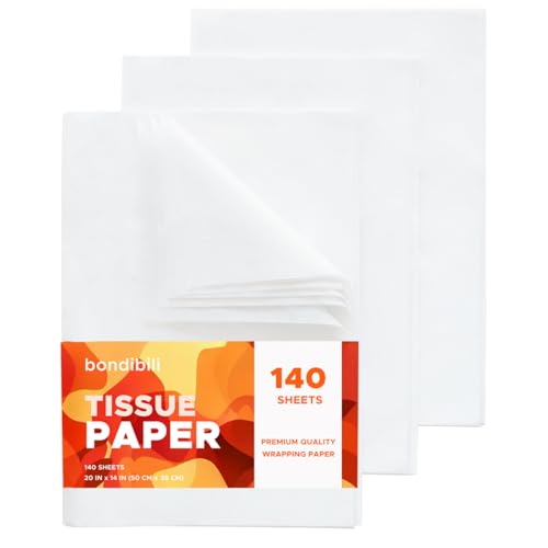 bondibili 140 Sheets White Tissue Paper for Gift Bags 20 x 14 inch Acid Free White Wrapping Tissue Paper Bulk for Gift Package Storage Christmas Wedding Birthday Mothers Day Party Decor Art Craft