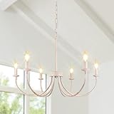 Rviezza French Country Chandelier, 6-Light Antique White Farmhouse Chandelier for Dining Room Lighting Fixtures Hanging, Candle Hanging Pendant Lights for Kitchen Living Room Bedroom Foyer