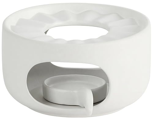 Hoffnugshween Ceramic Teapot Warmer with Spoon Coffee and Milk Tea Warmer with Candle Hold for Glass and Ceramic Teapot Warmer Base Heating for Heating Tea Coffee Tea Warmer for Teapot (White)