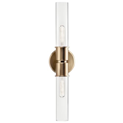 Image of Kichler Aviv 2-Light Wall Sconce, Modern Light with Clear Glass in Champagne Bronze, for Bedroom, Laundry Room, Kitchen or Hallway (24 inch x 5.5 inch), 52654CPZ