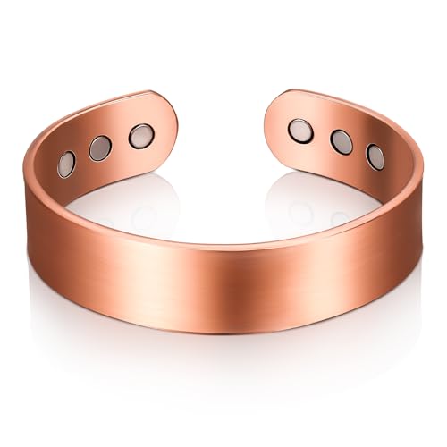 Otuuz Pulsera Magnética de Cobre Rojo con 6 Imanes Brazalete de Cobre Pulsera de Imán Sólida Brazalete con Imanes de Energía, Tamaño Ajustable con Bolsa de Terciopelo(Bronce,Estilo Simple)