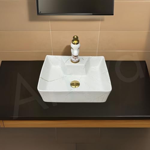 Image of Artiva Ceramic Wall Mounted Bathroom Basin /Designer Table Top Sink For Bathroom /Wall Hung Washbasin /Wash Basin For Cabinet, Countertop, Vanity (Lina White 16 x 12 x 5 Inch)
