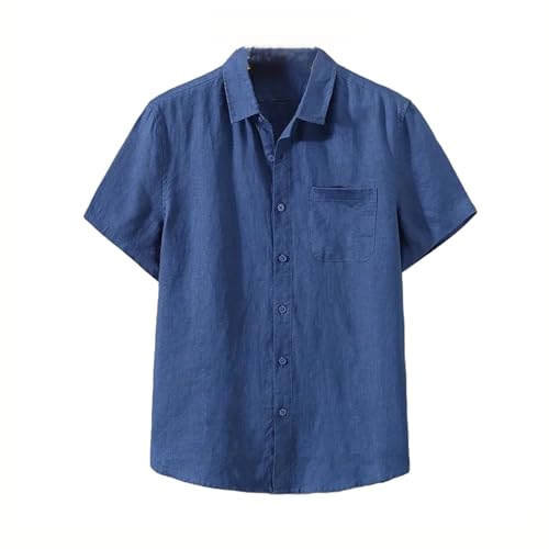 Chemise homme en lin et coton décontractée coupe ample manches courtes