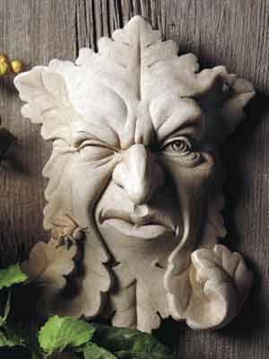 Carruth Studio, Buzz Off Bumblebee, Leaf Face Sculpture, Modern Day Green Man, Original Sculpture Handcrafted In Stone, Artisan Made #TOP1