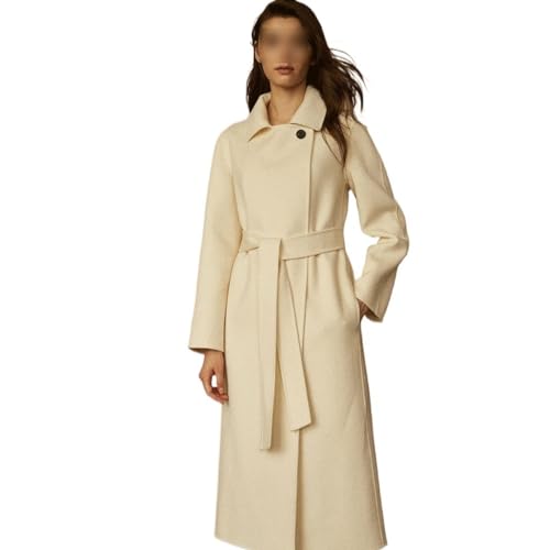 ZHCHAO Abrigo De Cachemira De Doble Cara Crema Chaqueta De Tweed De Lana De Longitud Media for Mujer Lana De Gama Alta(XL Code)