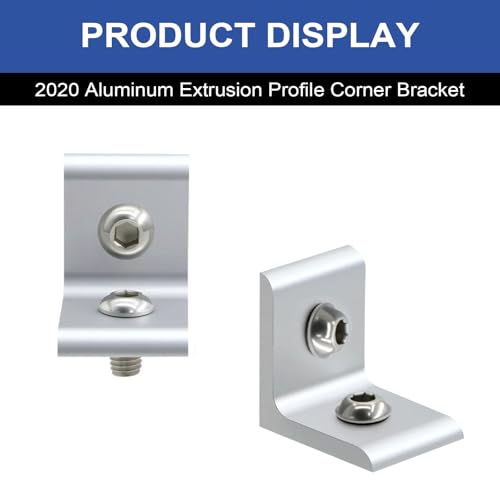 Image of 24 Pack 2020 Corner Bracket Connector 20 Series Aluminum Extrusion Profile Accessories Hardware, 90 Degree Angle Bracket for 20x20 Extruded Aluminum Silver