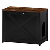 Dwanton Cat Litter Box Furniture Hidden, Cat Litter Box Enclosure, Reversible Entrance Can Be on Left or Right Side, Indoor Cabinet, Wooden Washroom, End Table, Black and Rustic Brown, 27.6