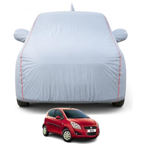 Image of Premium Car Cover for Maruti Suzuki Ritz 2009-2017 Models | Waterproof, UV & Dust Protection | Mirror & Antenna Pocket | Triple Stitched, Soft Inner Lining, Belt & Buckle (Dark Grey)
