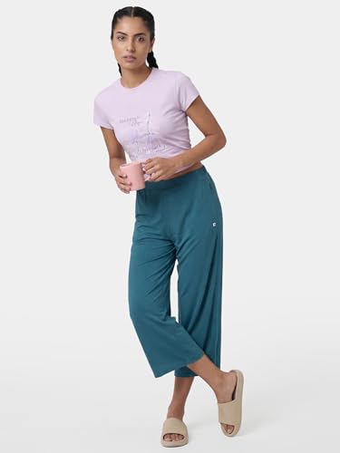 Image of Enamor Mid Rise Crop Length Slip on Shop in Culotte for Women - Relaxed Fit, Super Soft - E064