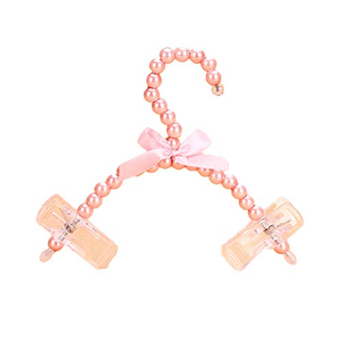 BUUEERR 5 Pack Pearl Beads Metal Elegant Rosette Clothes Hangers for Kids Children Pet Dog (Style A Pink)