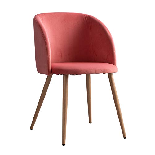 SKLUM Pack 4 Sillas de Comedor en Terciopelo con Reposabrazos Kana Terciopelo Coral - (Elige Color)