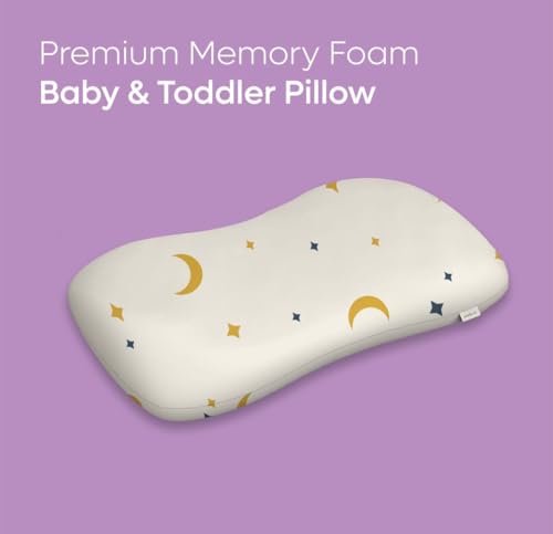 Image of Premium Memory Foam Baby & Toddler Pillow | Head,Neck,Back Support Cushion | Washable Removable Cover | Ideal for Sleeping,Reading & Resting | Age 2to9 Year | 20.5x11.5x2.5 Moon & Star Print