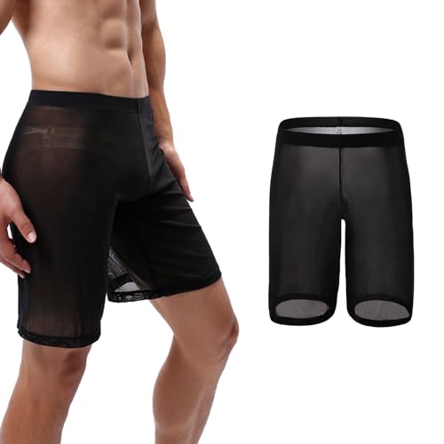 Mens Mesh See Through Shorts Pajama Bottoms Sheer Boxers Sexy Underwear for Play