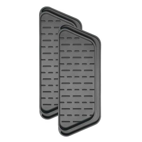 Crystala Filters Non-slip Cuttable fridge water Dispenser Drip Tray Fridge Water Dispenser Drip Tray Prevents Water Splashes 2 Pack (Rectangular Black)