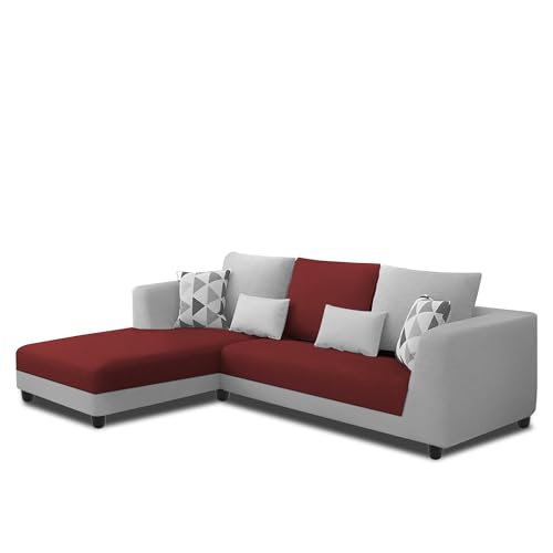 Image of Galib LHS 4 Seater L Shape Sofa Set for Living Room (Maroon Grey Fabric) Premium Fabric Sofa