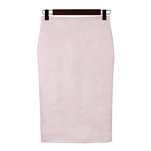 JJDSL Röcke Für Damen,Hübsche Mode Frauen Röcke Plus Größe Dehnbar Knie-Länge Bleistift Rock Weibliche Vintage Wildleder Split Rock Für Bodycon Arbeit, Weiß, XL Cover