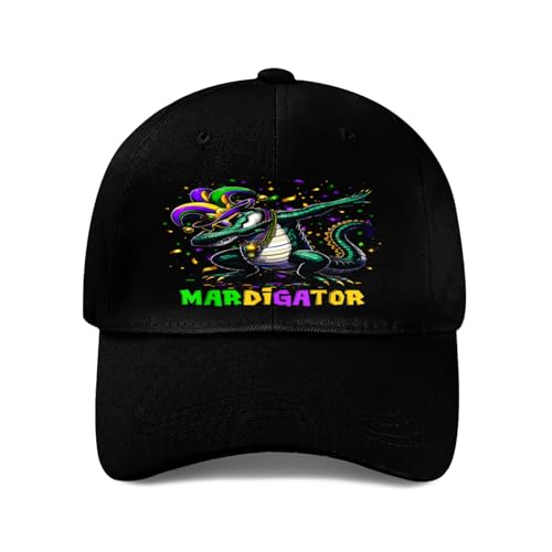 Men's Minimalist Washed Running Hat,Mardigator Mardi Gras Alligator Men Women Mardi Gras Baseball Cap