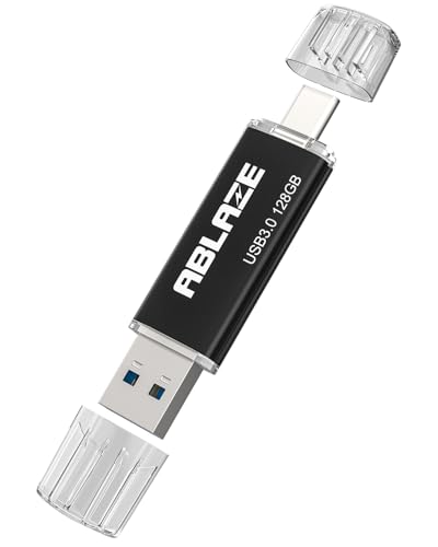 ABLAZE Type C Flash Drive 128GB, Dual USB 3.0+ USB C Flash Drive Compatible with iPhone 16/15,Android Smartphone,Computer,Tablet Mac Laptop