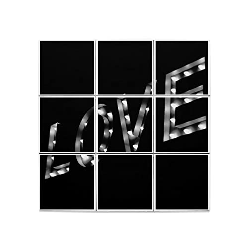 Carreaux Céramique Décoratif Love 60x60 cm - Panneau Lumineux 9 Pièces avec Ampoules Blanches