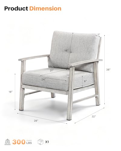 Image of Outdoor Patio Chairs Set of 2, Outdoor Aluminum Armchair Conversation Set with Thick Cushions, 2 Pieces All Weather Patio Furniture Sofa Chairs Set for Garden, Poolside, Lawn, White Oak