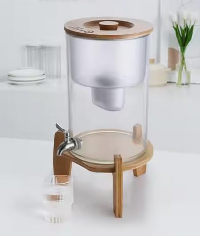Système de filtration d'eau par Gravité 8L livré avec 2 filtres | Purificateur d’eau | Fontaine à eau filtrante en Verre | Carafe filtrante | Alcalinisant